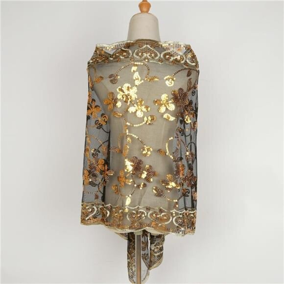 Glittering Scarf Mesh Sequin for Wedding Black Gold - Picture 5 of 7